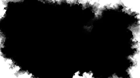 Black ink smoke cloud transition white background gray edges, spreading mist, or Stock Footage 340414499