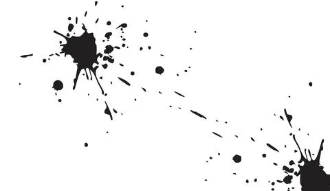 Black ink splash illustration with paint drops and dynamic fluid smudges on Illustrazione stock