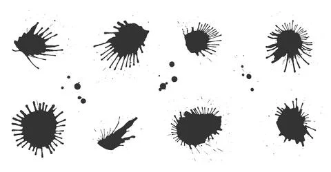 Black ink splash shape spot stain drip sprays set Stock Illustration
