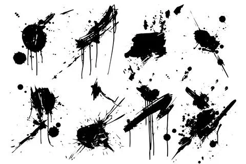 Black Ink Splash Vector Line Set: Grunge Elements for Artistic Designs. Stock Illustration