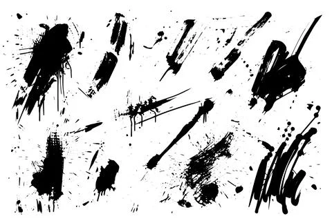 Black Ink Splash Vector Line Set: Grunge Elements for Artistic Designs. Stock Illustration