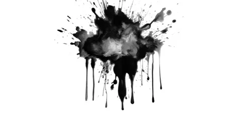 Black Ink Splash On a White Background With Wet Paint Drips. Alpha Matte Texture Vídeo Stock 243814526