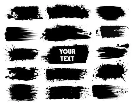 Black Ink Splashes with Drops Blots Set. Vector illustration. Stock Illustration