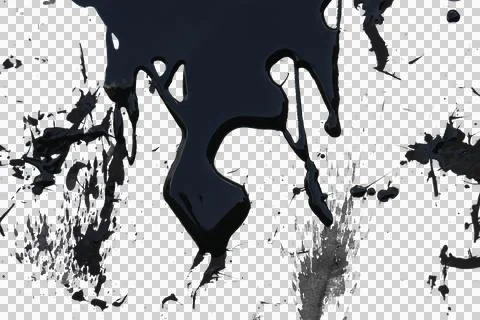 Black ink splashes isolated transparency background. Stock Illustration