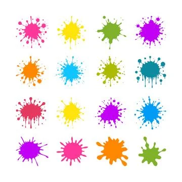 Black Ink Splashes Splotches, Splash and ink splatter cartoon set. Stock Illustration