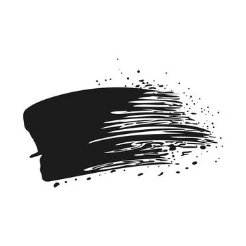Black ink splatter in flat design. Rough textured paint brush stroke. Vector  Stock Illustration