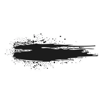 Black ink splatter in flat design. Dirty brush stroke with wet drops. Vector  Illustrazione stock