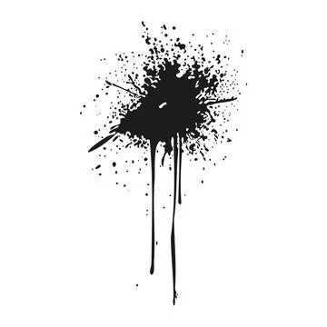 Black ink splatter in flat design. Dirty exploding paint spray with drops. Ve Stock Illustration
