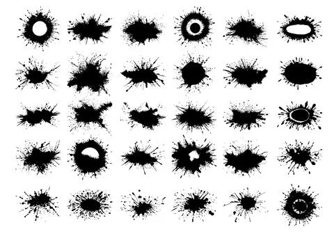 Black ink splatter, paint splash, design element, vector illustration. Ilustración de archivo