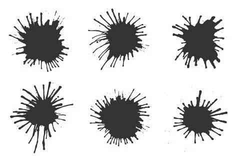 Black ink splatters bold shape spot drips set Stock Illustration