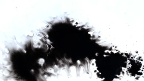 Black ink spreading on a white background, ink blot video clip Stock Footage 147701285