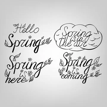 Black ink spring vector lettering set Stock Illustration