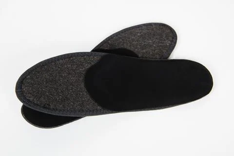 Black Insoles isolated on a white background. Medical orthopedic insoles. Foot Foto stock