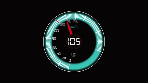 Black interface showing digital speedometer at 104 KM/H with red needle and.. Stock Footage 321587590