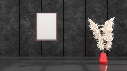 Black interior with black and red frames for mockup Illustrazione stock