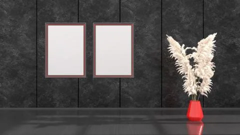 Black interior with black and red frames for mockup Stock Illustration
