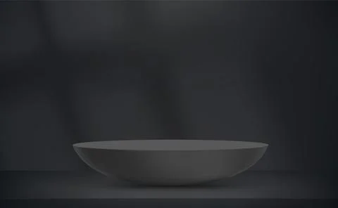 Black interior with light of a window and circle podium. Vector 3d illustra.. Stock Illustration