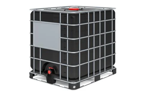 Black Intermediate Bulk Container Tank with metallic skeleton and plastic pal Stock Illustration