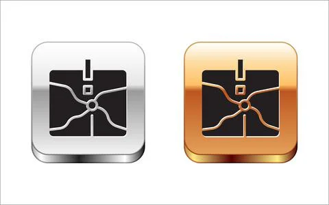 Black Intersection point icon isolated on white background. Silver and gold Stock Illustration