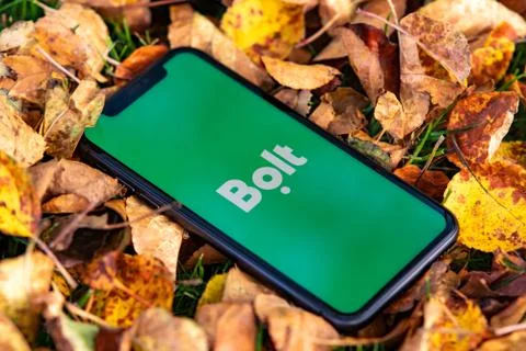 Black iphone with logo of Bolt application on the screen. Stock Photos