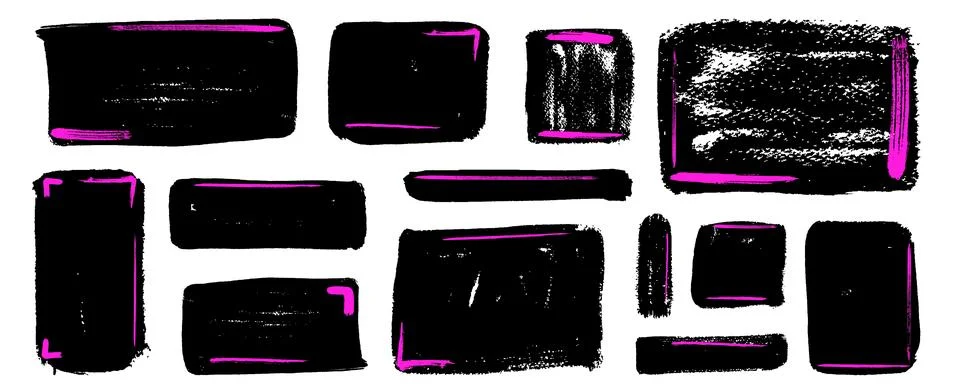 Black irregular rectangle shapes. Text box or speech bubbles frames with doodle 库存插图