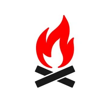 Black isolated icon of bonfire, flame on white background. Silhouette of red  Stock Illustration