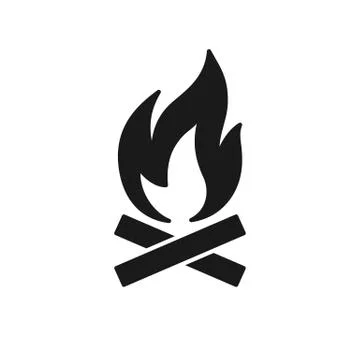 Black isolated icon of bonfire, flame on white background. Silhouette of fire Stock Illustration
