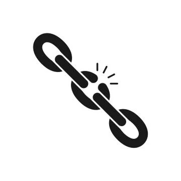 Black isolated icon of broken chain on white background. Silhouette of chain. Stock Illustration