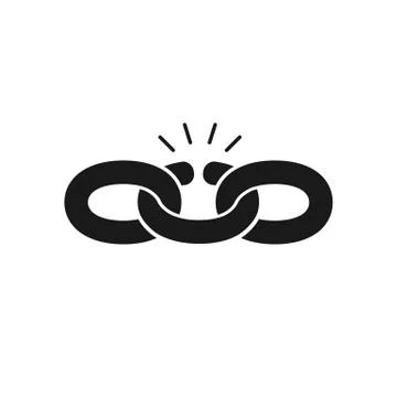 Black isolated icon of broken chain on white background. Silhouette of chain. Stock Illustration