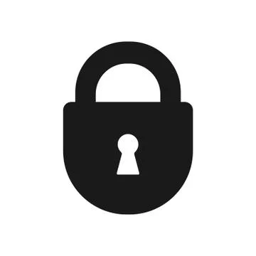 Black isolated icon of closed lock on white background. Silhouette of closed  Stock Illustration