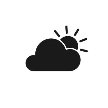 Black isolated icon of cloud and sun on white background. Silhouette of cloud Stock Illustration