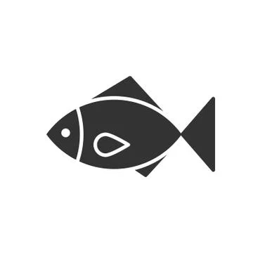 Black isolated icon of fish on white background. Silhouette of fish. Stock Illustration