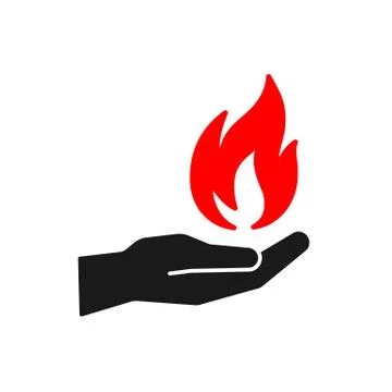 Black isolated icon of flame in hand on white background. Silhouette of red f Stock Illustration