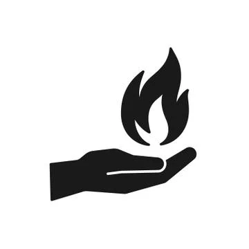 Black isolated icon of flame in hand on white background. Silhouette of fire  Stock Illustration