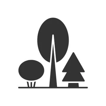 Black isolated icon of forest on white background. Silhouette of trees. Stock Illustration