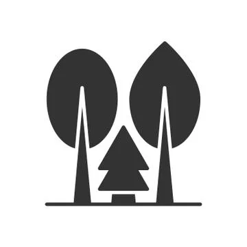 Black isolated icon of forest on white background. Silhouette of trees. Stock Illustration