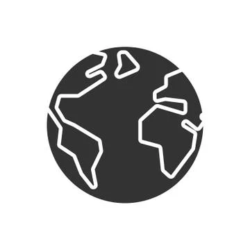 Black isolated icon of globe on white background. Silhouette of earth. Stock Illustration