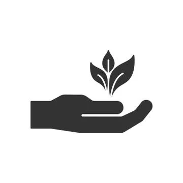 Black isolated icon of hand with leaf on white background. Silhouette of hand Stock Illustration
