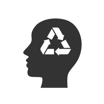 Black isolated icon of head of man with recycling mind on white background. S Stock Illustration