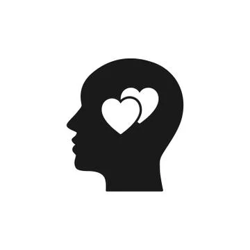 Black isolated icon of head of man and two hearts on white background. Silhou Stock Illustration