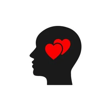 Black isolated icon of head of man and two red hearts on white background. Si Stock Illustration