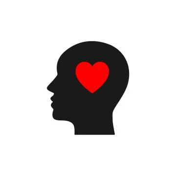 Black isolated icon of head of man and red heart on white background. Silhoue Stock Illustration