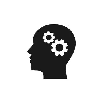 Black isolated icon of head of man and cogwheel on white background. Silhouet Stock Illustration