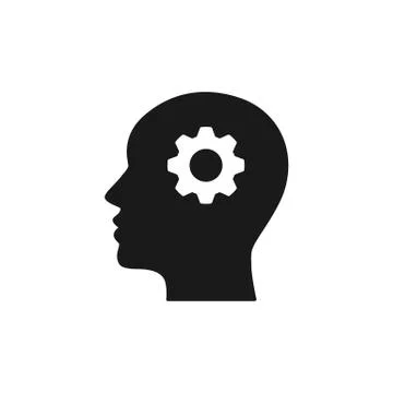 Black isolated icon of head of man and cogwheel on white background. Silhouet Stock Illustration