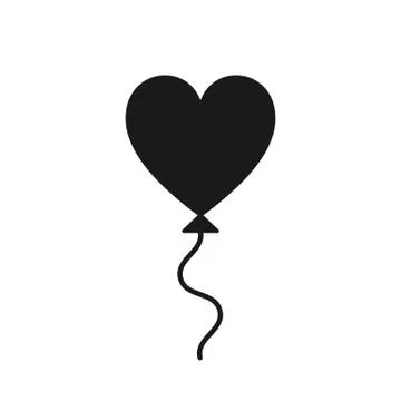 Black isolated icon of heart shape balloon on white background. Silhouette of Stock Illustration