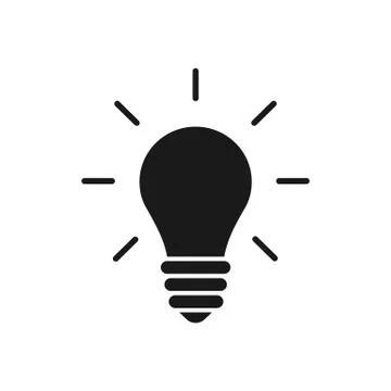 Black isolated icon of light bulb on white background. Silhouette of illumina Stock Illustration