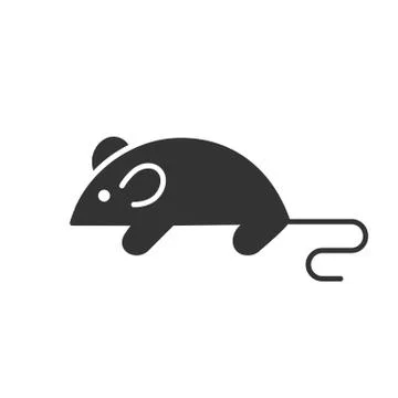 Black isolated icon of mouse on white background. Silhouette of mouse animal. Stock Illustration