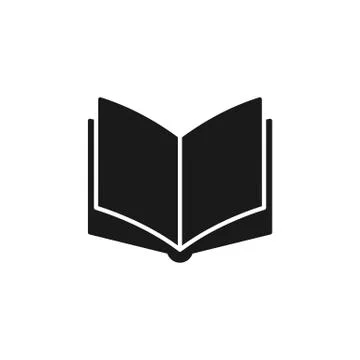 Black isolated icon of open book on white background. Silhouette of book. Fla Illustrazione stock