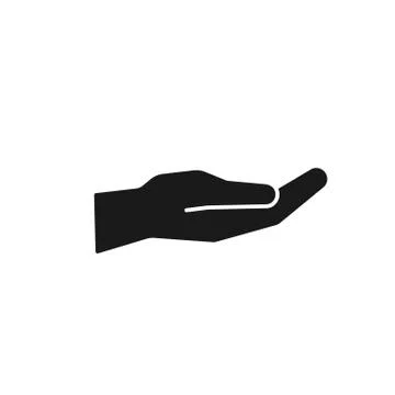 Black isolated icon of open hand on white background. Silhouette of hand. Fla Stock Illustration