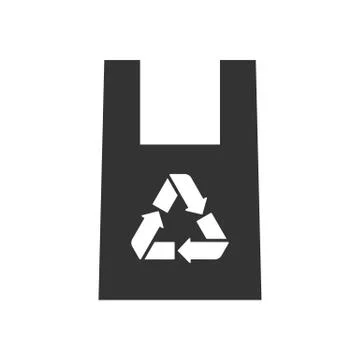 Black isolated icon of plastic eco bag on white background. Silhouette of rec Stock Illustration